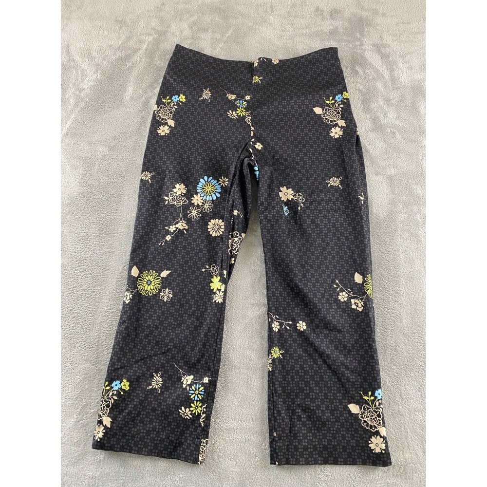Sigrid Olsen Sport Petite 8P Black Floral Cropped Pants Side Zip Stretch Cotton